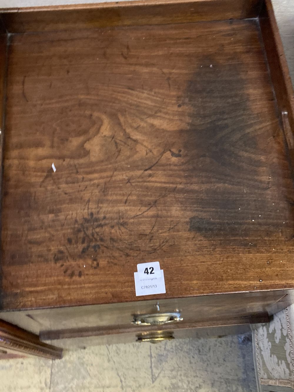 A George III mahogany tray top commode, width 46cm, depth 48cm, height 82cm